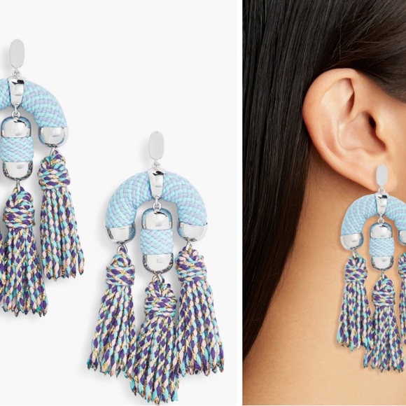Kendra Scott Masie Statement Tassel Drop Earrings - NWT - Rhodium Periwinkle - Picture 9 of 9